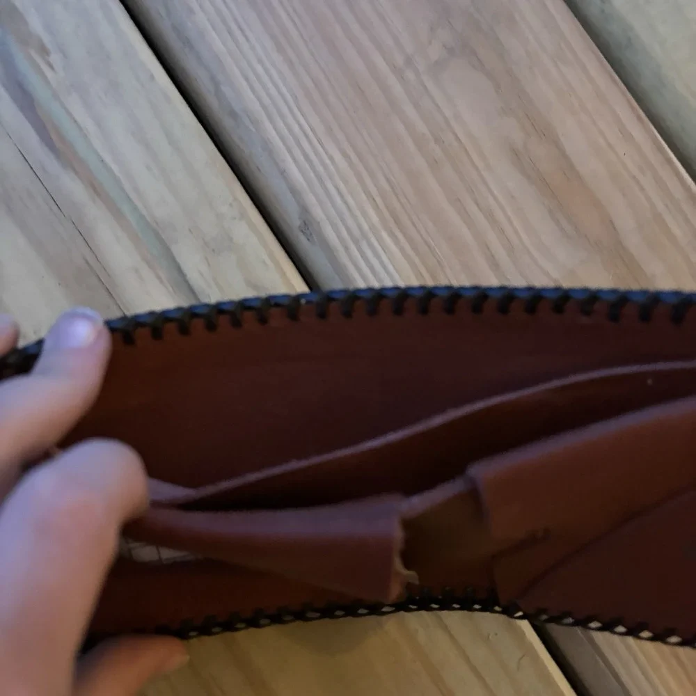 Vintage Leather Wallet Hand Tooled Bi-Fold Handmade Whipstitch Horses Stampede